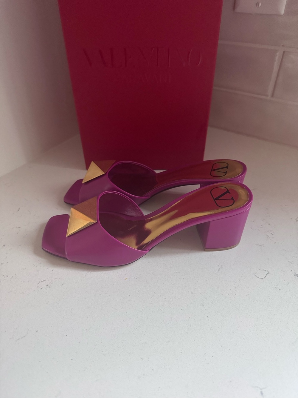 Valentino Garavani Pink Pyramid-Stud Block Heel Mule